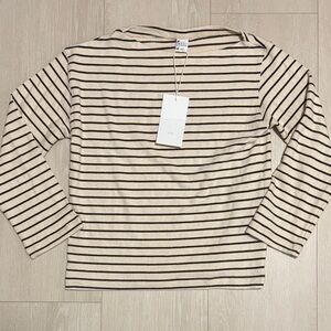 Zara Cream and Black Striped Long Sleeve Top